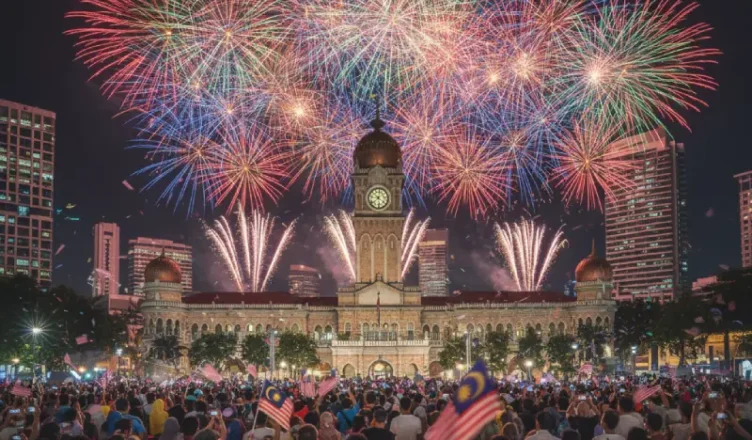 New Year fireworks at Sultan Abdul Samad Building Kuala Lumpur
