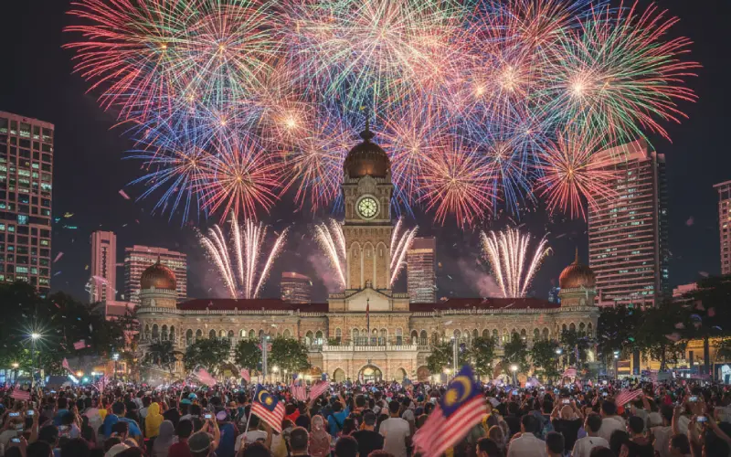 New Year fireworks at Sultan Abdul Samad Building Kuala Lumpur