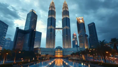 Petronas Twin Towers in Kuala Lumpur at dusk