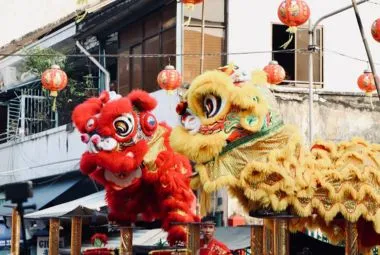 Vibrant Lion Dance Performance during Cultural Festival Kuala Lumpur