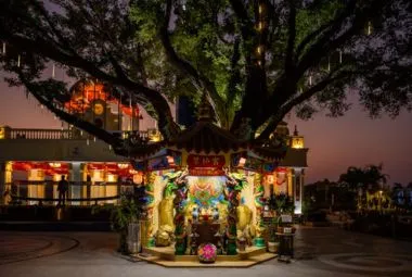 A Stall with Assorted Figurines Under a Green Tree Johor Bahru, Malaysia